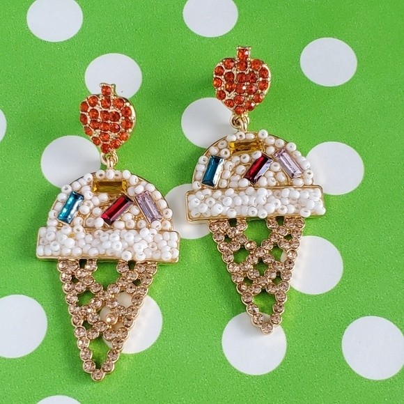 New Ice Cream Cone Beaded Drop Earrings - Picture 1 of 2